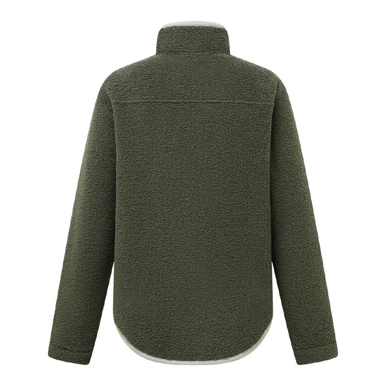 Active Intent Women's Sherpa Button Up Sweat, Green Mid, hi-res
