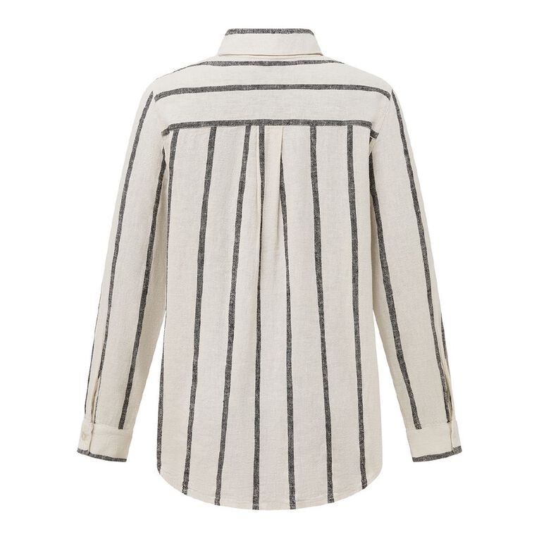 H&H Women's Long Sleeve Linen Blend Shirt, Natural, hi-res