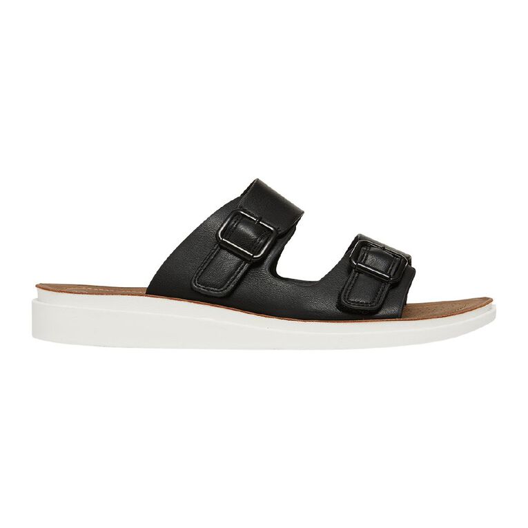 H&H Women's Double Stripe Comfort Sandals, Black, hi-res