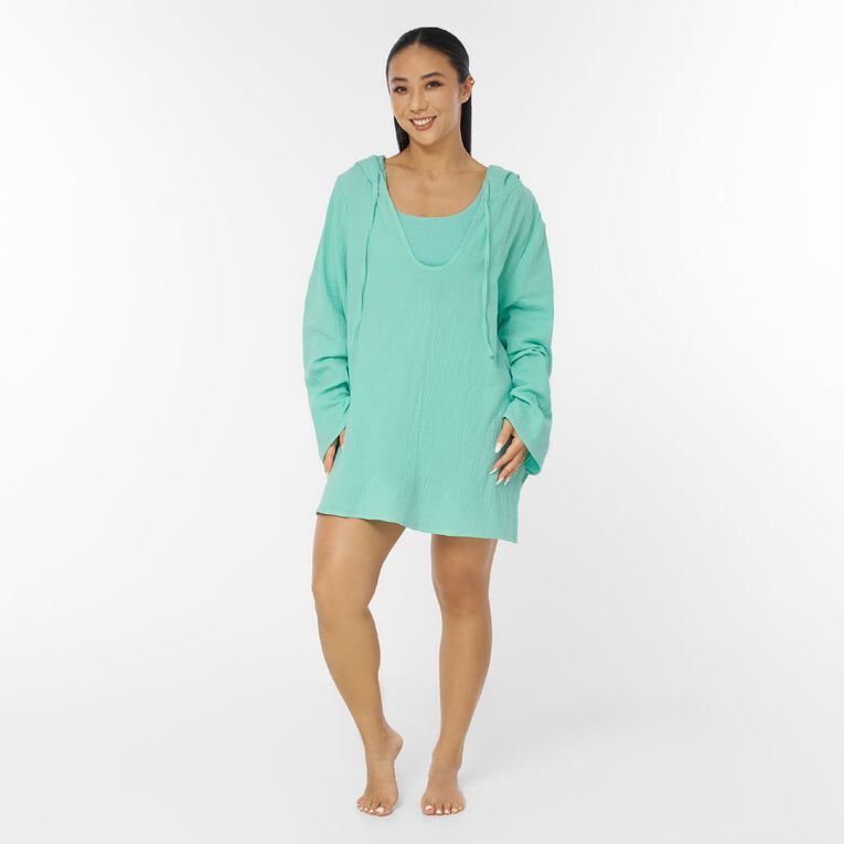 H&H Women's Cotton Hooded Swim Coverup, Green Mid, hi-res