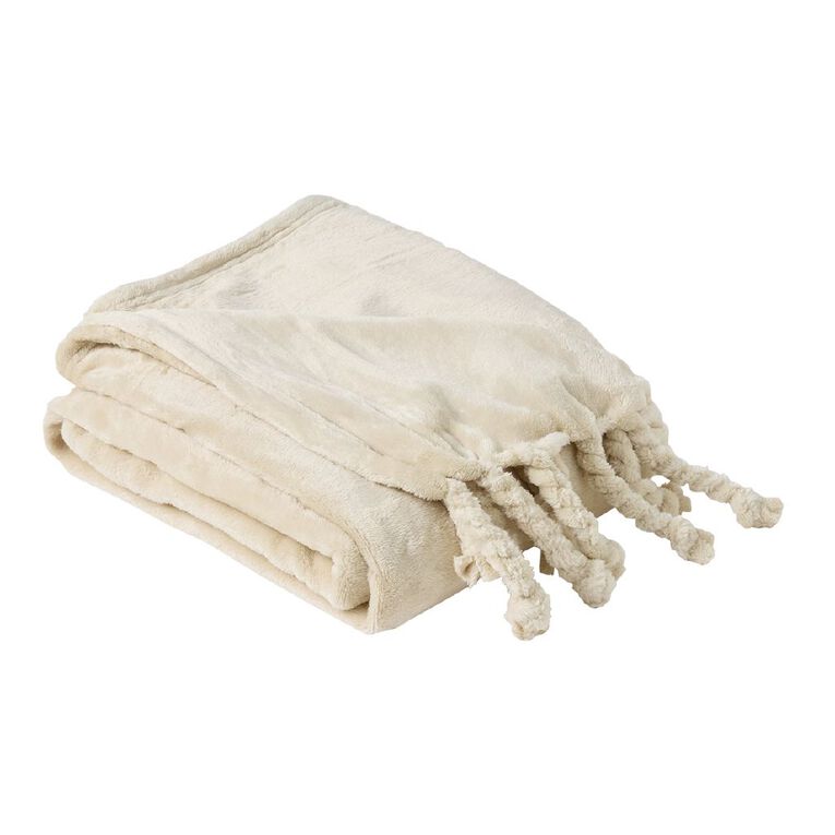 Living & Co Throw Plush Natural 127cm x 152cm, , hi-res