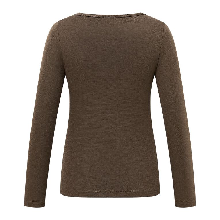 H&H Women's Merino Blend Crew Neck Top, Brown Mid, hi-res