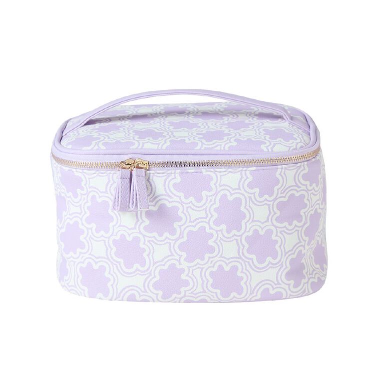 Poppi Large PU Toiletry Bag Purple Print, , hi-res