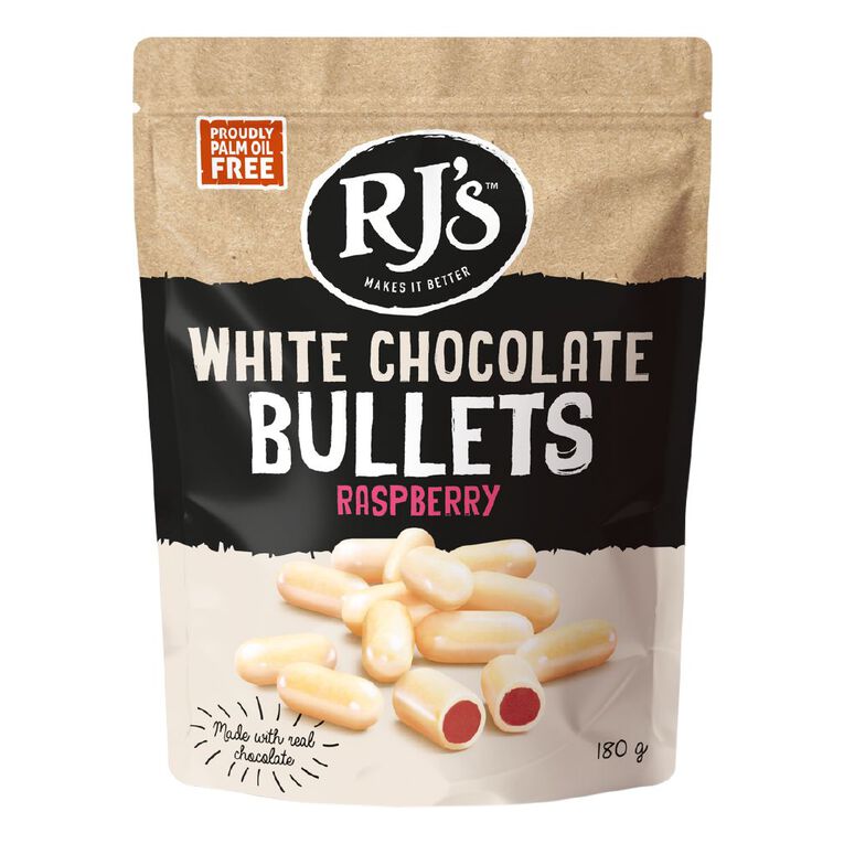 RJ's White Chocolate Rasperry Bullets 180g