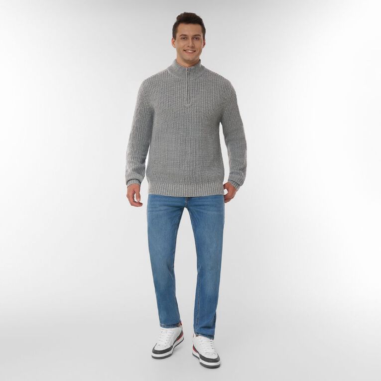 H&H Men's QTR Zip Fisherman Rib Pullover, Grey Mid, hi-res