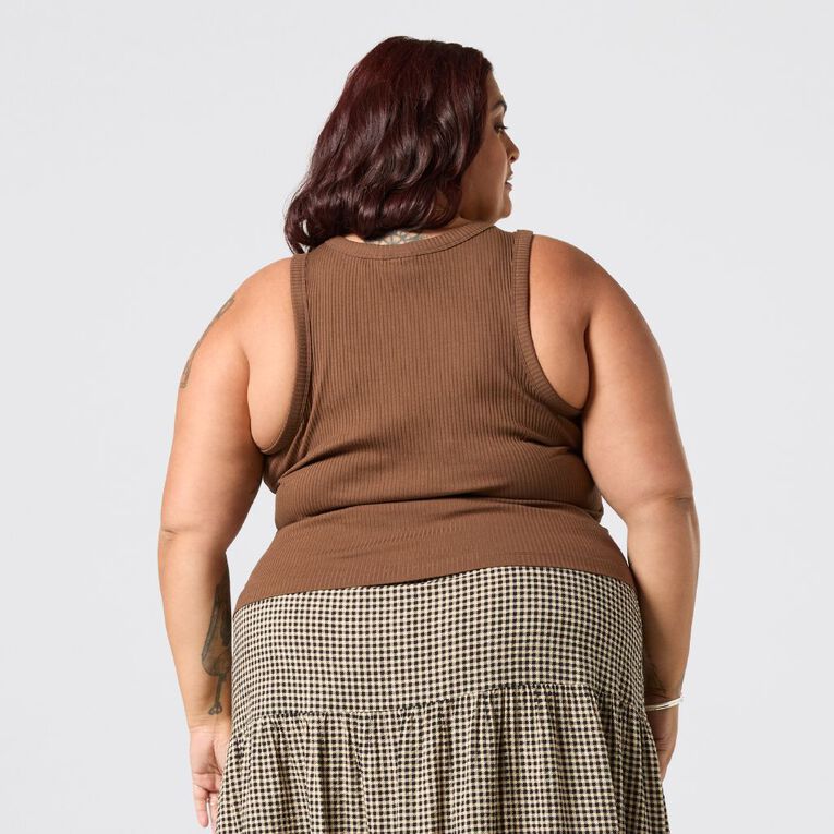 Karanga Ink Women's Curve Tank, Brown Mid, hi-res