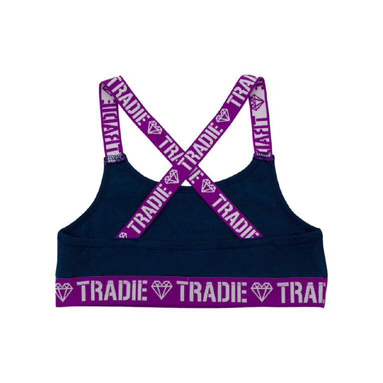 Tradie Girls' Crossback Crop 2 Pack, Navy, hi-res