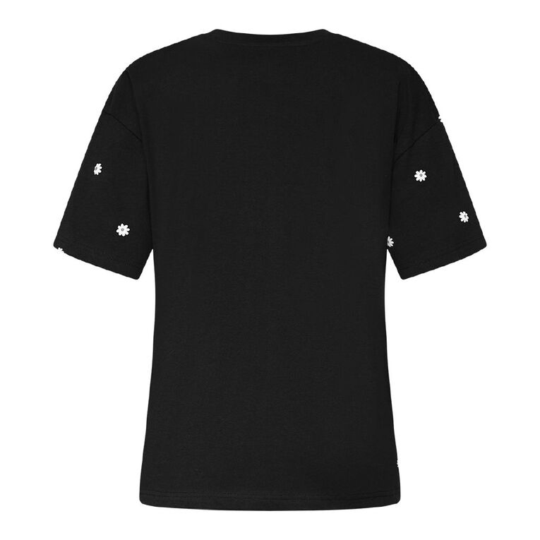 H&H Women's Short Sleeve Embellished Tee, Black, hi-res