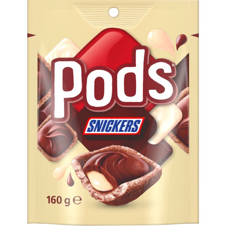 Pods Snickers Chocolate Bag 160g, , hi-res