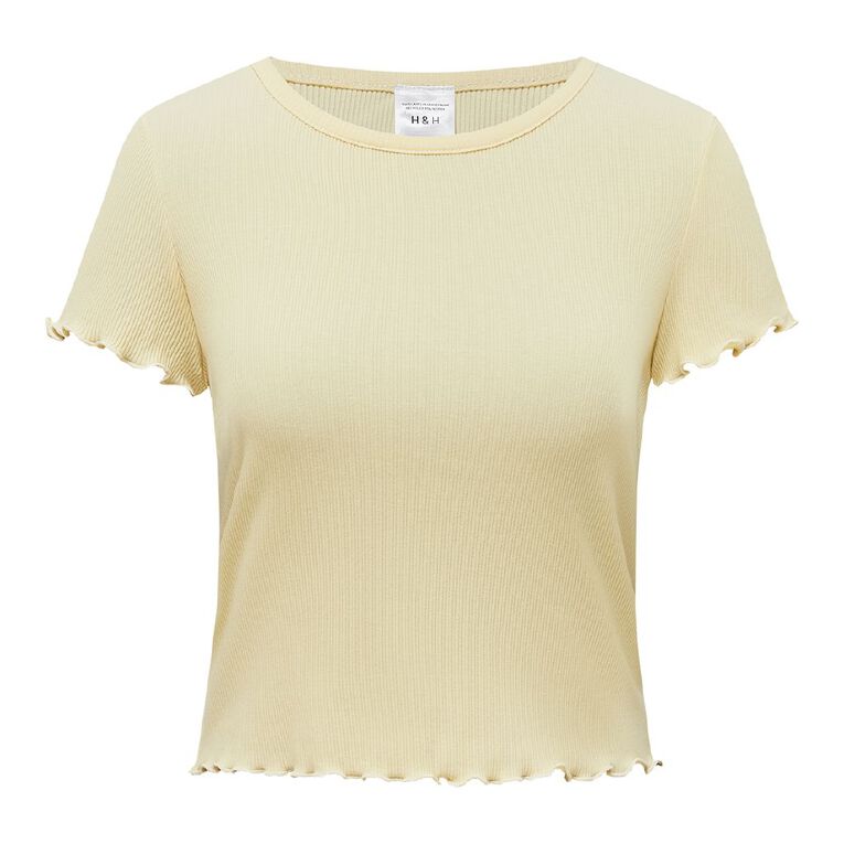 H&H Women's Rib Pyjamas Baby Tee, Yellow Light, hi-res