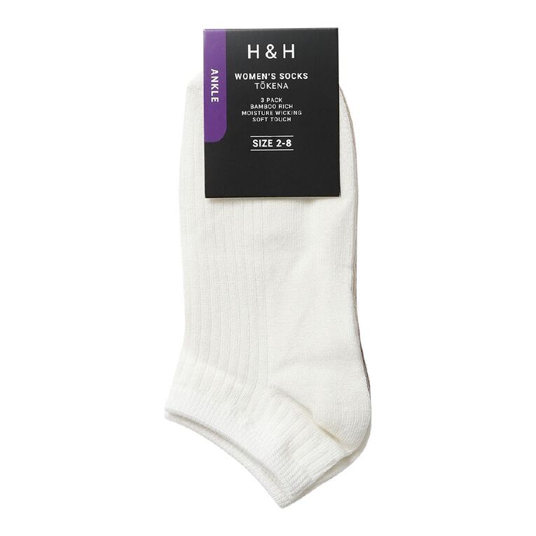 H&H Women's Bamboo Ankle Sock 3 Pack, Natural BGE MIX, hi-res