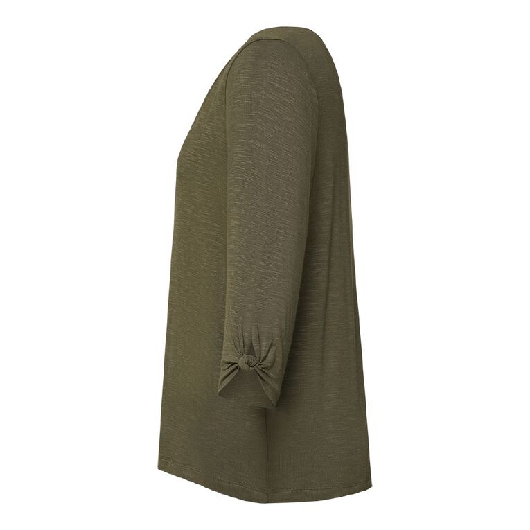 H&H Women's 3/4 Sleeve Knot Detail Top, Green Mid, hi-res