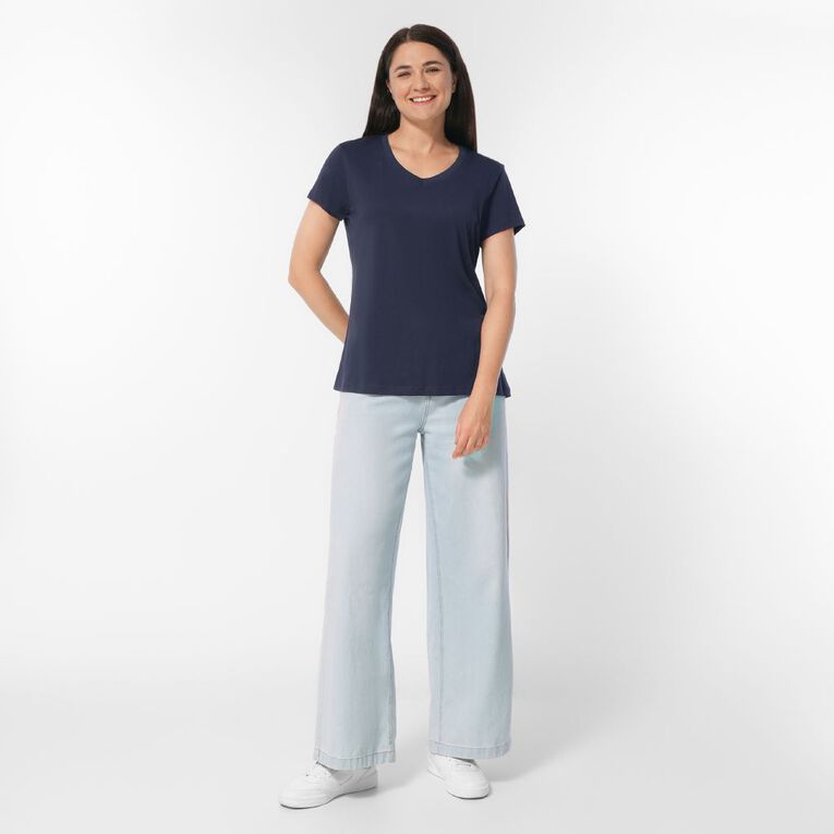 H&H Women's Short Sleeve V-Neck Tee, Navy, hi-res
