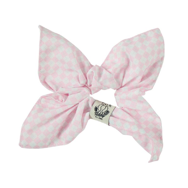 Teddy Island Bow Scrunchie Pink Stripe, , hi-res