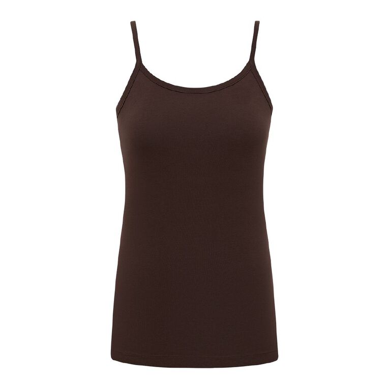 H&H Women's Stretch Fit Shelf Bra Singlet, Brown Dark, hi-res