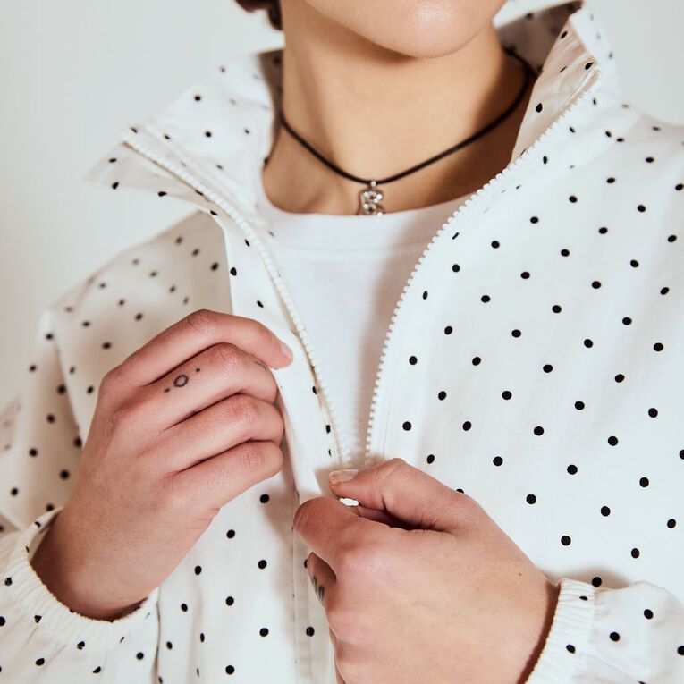 BRDRLESS Faye Spot Print Funnel Neck Jacket, White/Black, hi-res