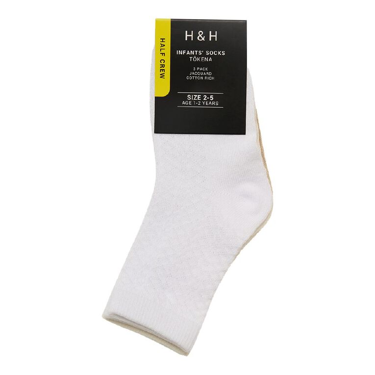 H&H Infants' Textured Half Crew Socks 3 Pack, Cream, hi-res