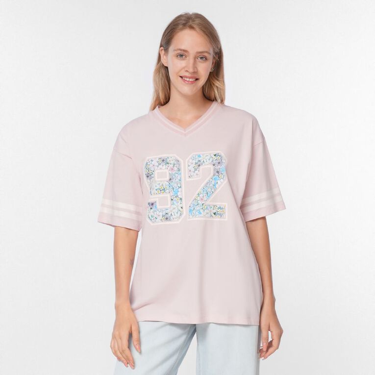H&H Women's Amber Rixon V-Neck Drop Shoulder Tee, Pink, hi-res