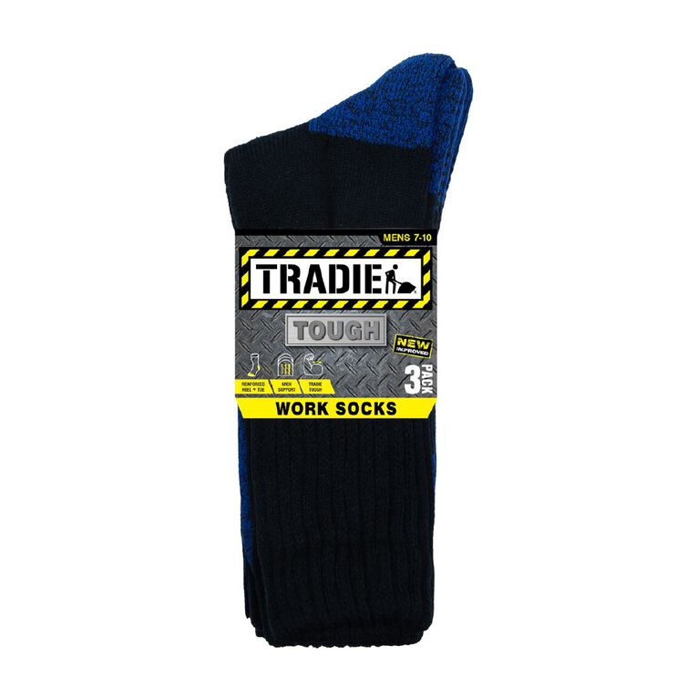 Tradie Men's Tough Work Crew Socks 3 Pack Black/Blue The Warehouse