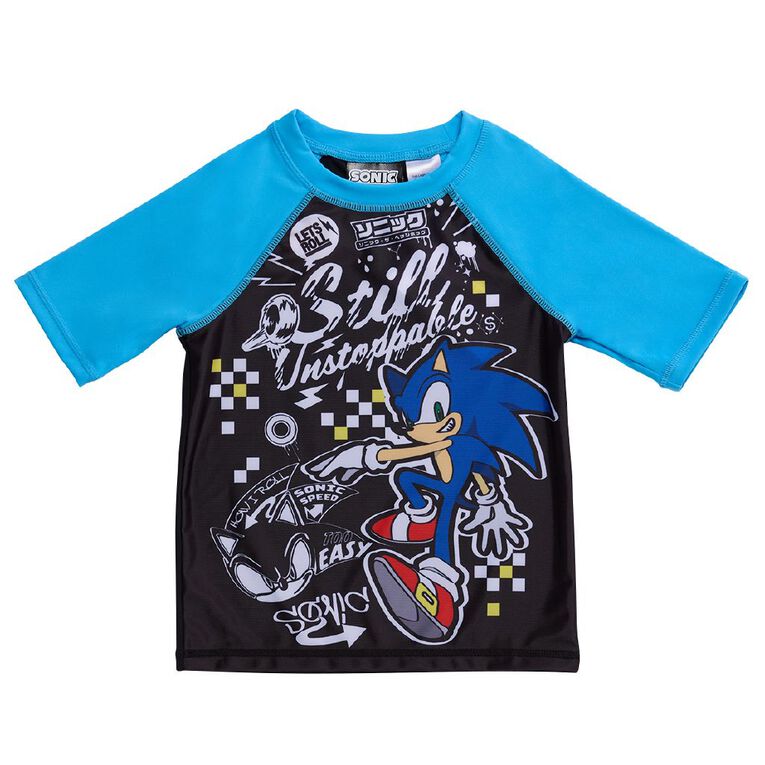 Sonic Short Sleeve Rash Vest, Black, hi-res