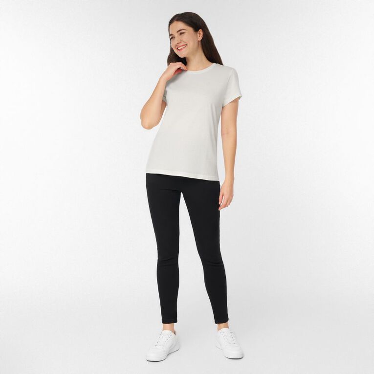 H&H Women's Short Sleeve Crew Neck Cotton Tee, Cream, hi-res