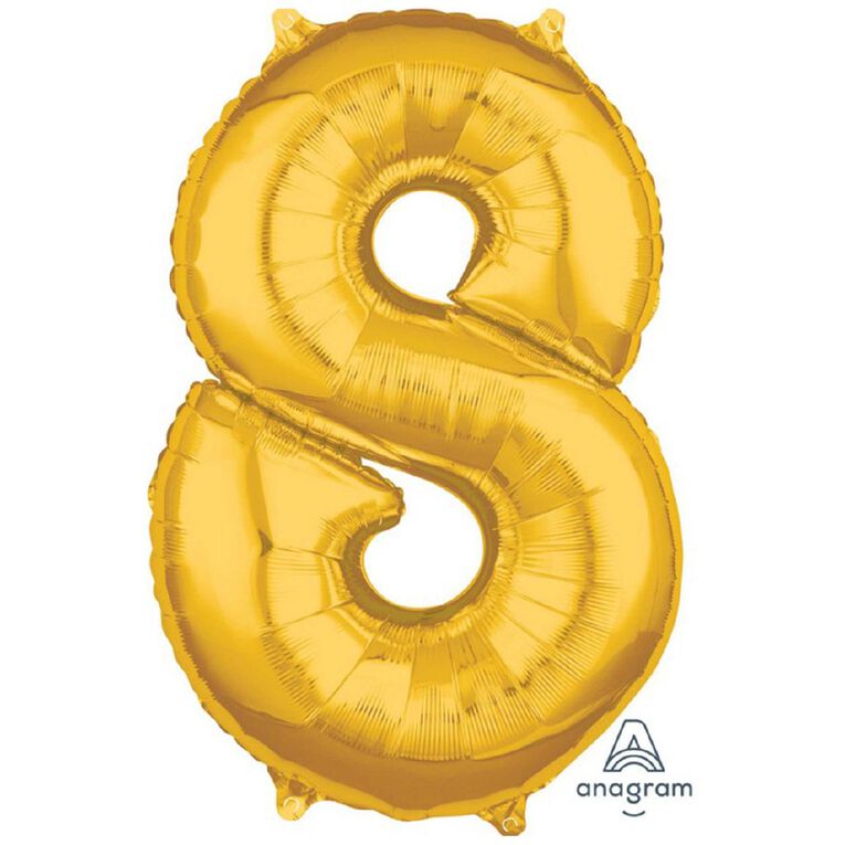 Anagram Mid-Size Shape Gold Number 8 Balloon, , hi-res