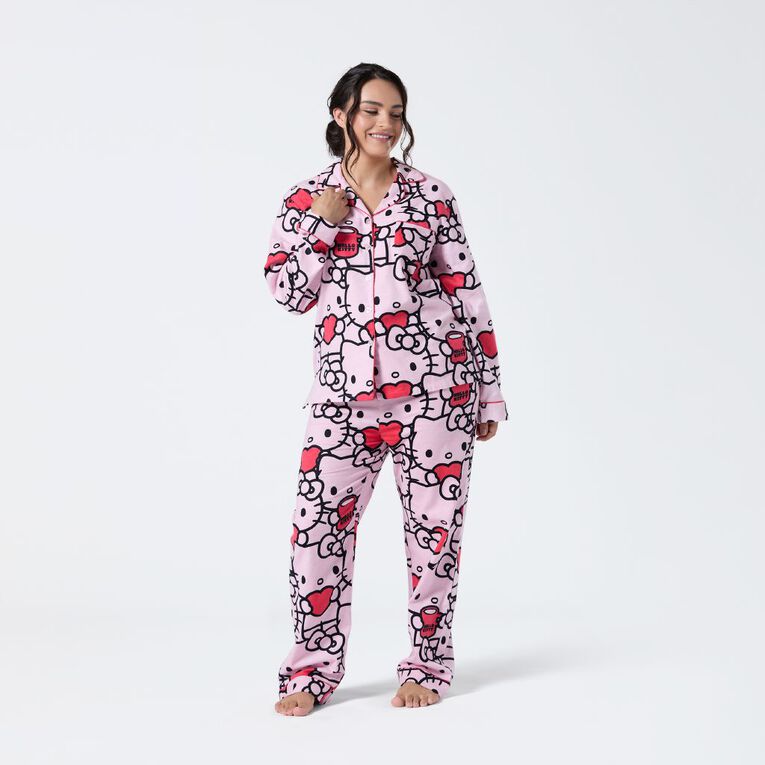 Hello Kitty Women's Flannelette Button Up Pyjama Set, Pink Light, hi-res