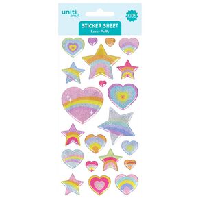 Uniti Craft Kids Laser Puffy Sticker Sheet Hearts & Stars