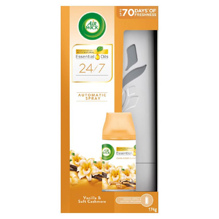 Air Wick Vanilla & Soft Cashmere Automatic Spray Starter Kit 174g, , hi-res