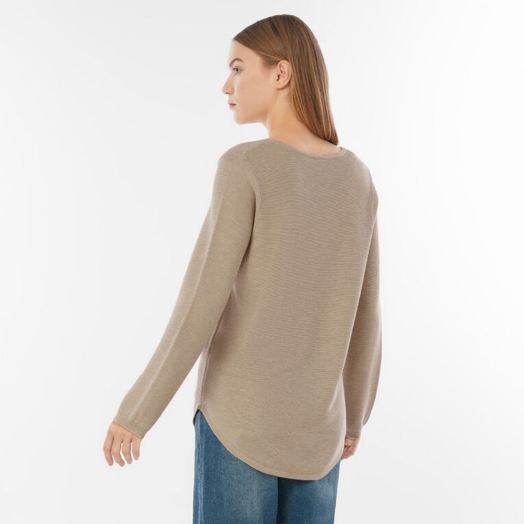 H&H Women's Long Sleeve Scoop Hem Jumper, Brown Light, hi-res