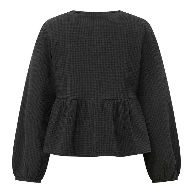 H&H Women's Long Sleeve Button Through Blouse, Black, hi-res