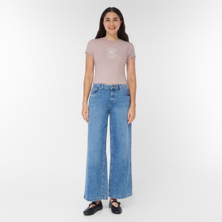 H&H Women's Short Sleeve Fine Rib Baby Crop Tee, Purple Light, hi-res