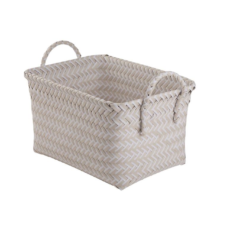 Living & Co Rectangle Plastic Woven Basket Grey, , hi-res