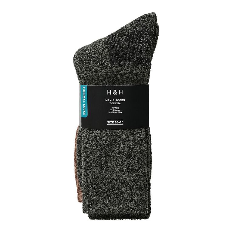 H&H Men's Ribbed Thermal Crew Socks 2 Pack, Green, hi-res