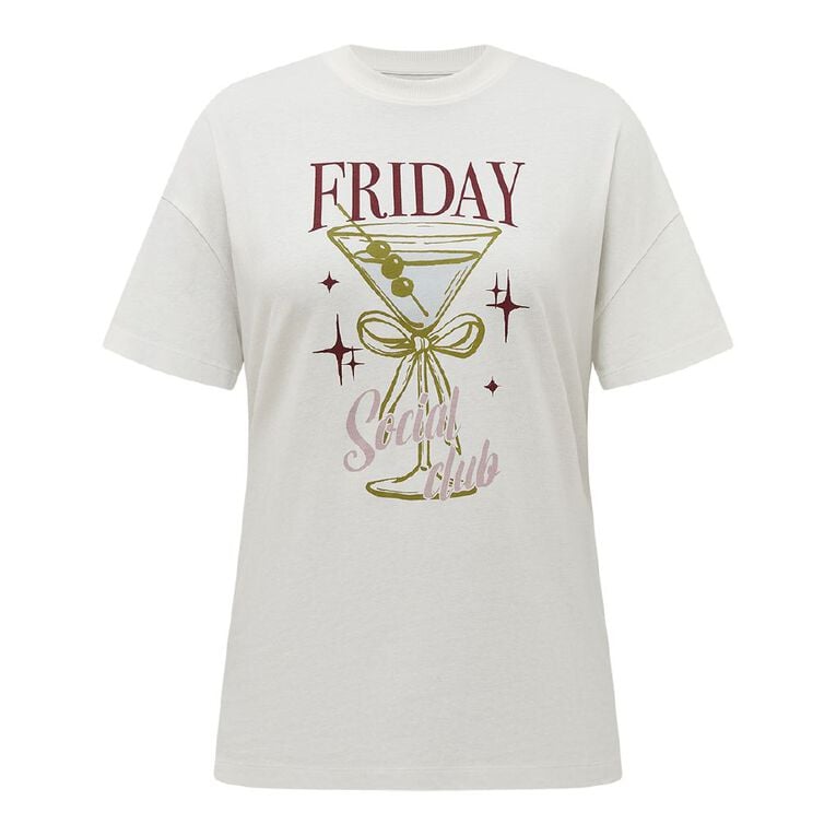 H&H Women's Short Sleeve Boyfriend Graphic Tee, Cream SPRITZ, hi-res