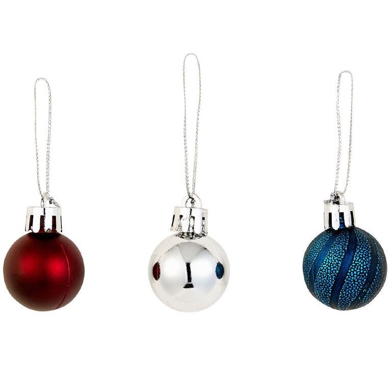 Wonderland Christmas Baubles 3cm Navy/Burgundy/Silver 20 Pack, , hi-res