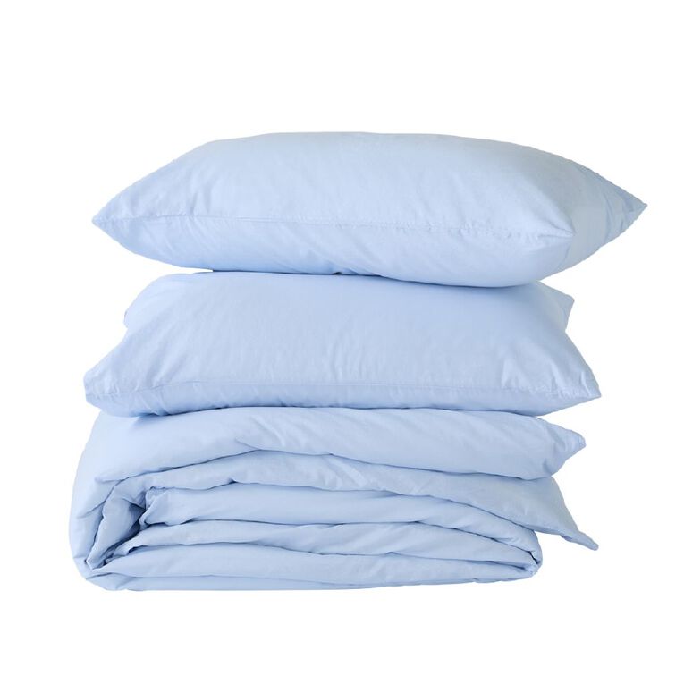 Living & Co Duvet Cover Set Washed Cotton Blue King, , hi-res