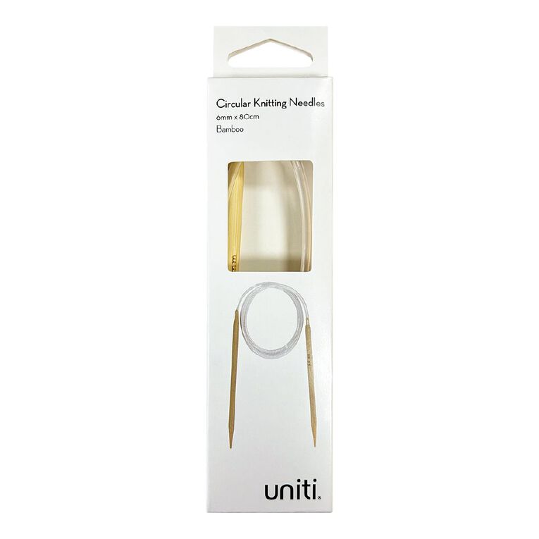 Uniti 6mm Circular Knitting Needles Bamboo 80mm, , hi-res