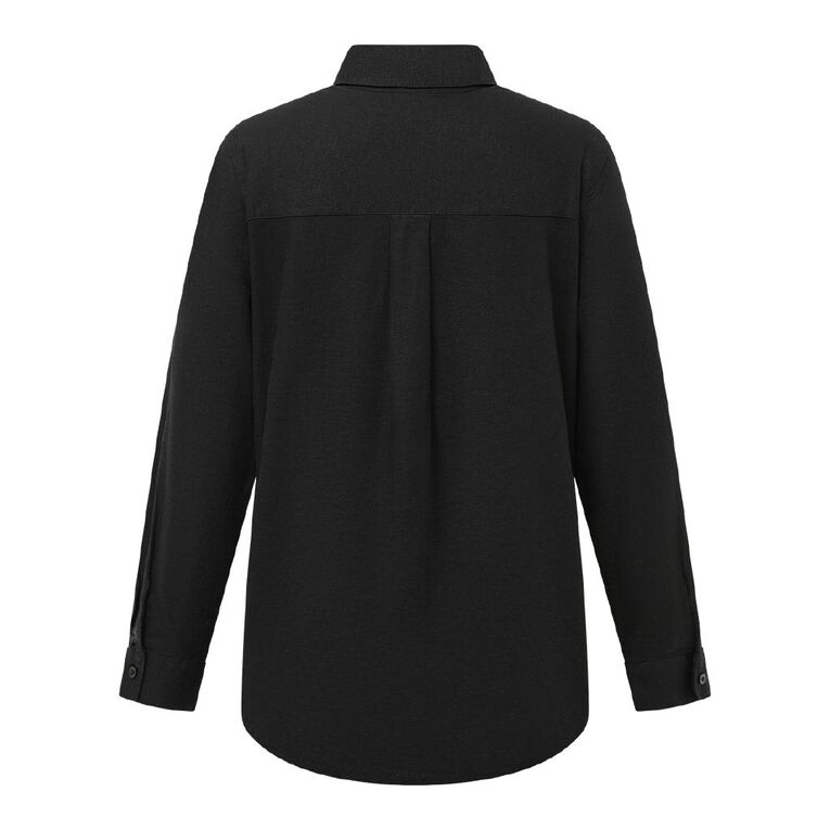 H&H Women's Long Sleeve Linen Blend Shirt, Black, hi-res
