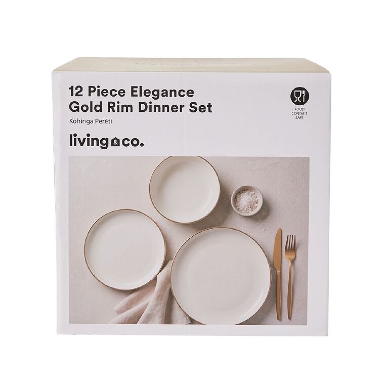 Living & Co Elegance Gold Rimmed 12 Piece Set Ivory, , hi-res