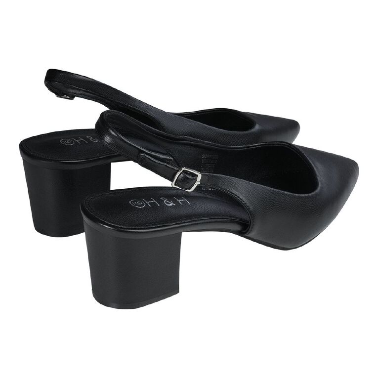 H&H Women's Slingback Pointed Toe Court Shoes Black The Warehouse