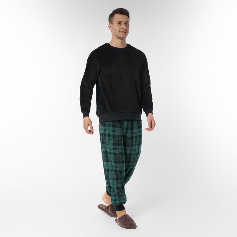 H&H Men's Coral Fleece Pyjama Set, Green Dark, hi-res