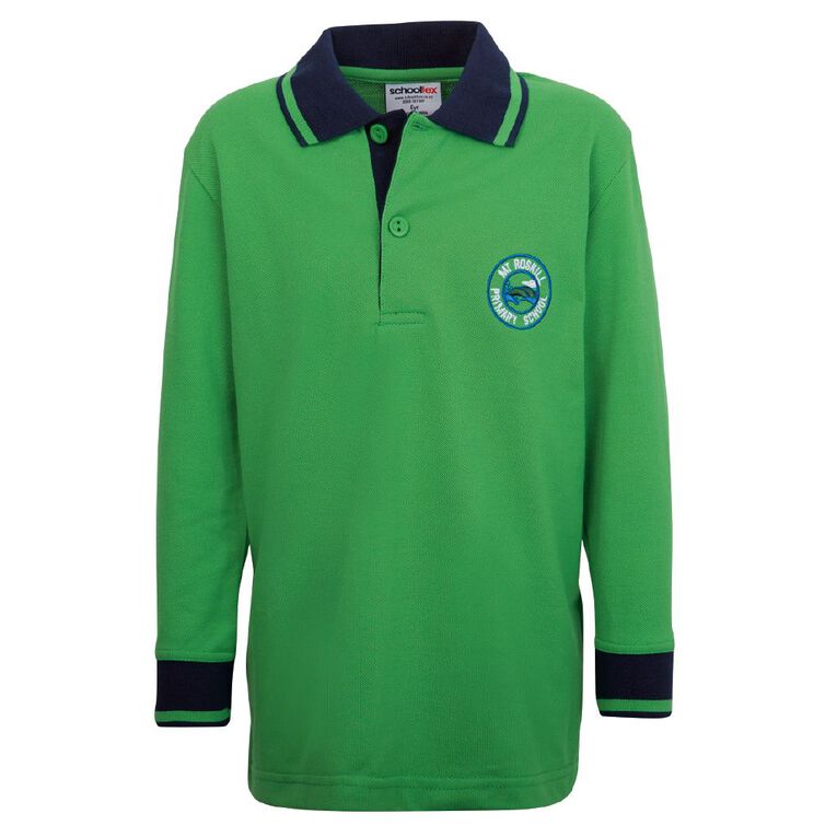 Schooltex Mt Roskill Primary Long Sleeve Polo with Embroidery, Emerald, hi-res