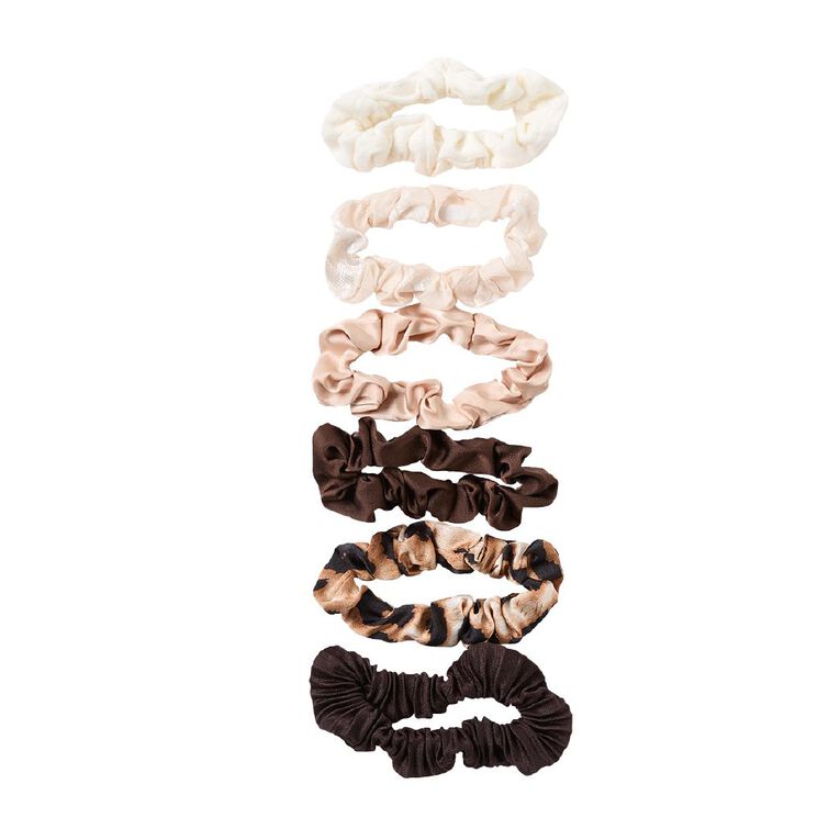 Poppi Mini Scunchies Brown Mid 6 Pack, , hi-res