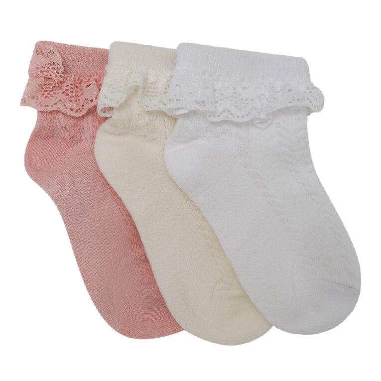 H&H Infants' Lace Detail Socks 3 Pack, Pink Light, hi-res