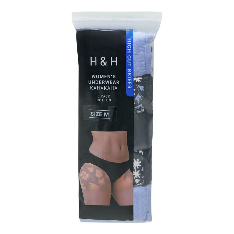 H&H Women's Cotton Hi-cut Briefs 5 Pack, Blue Mid, hi-res