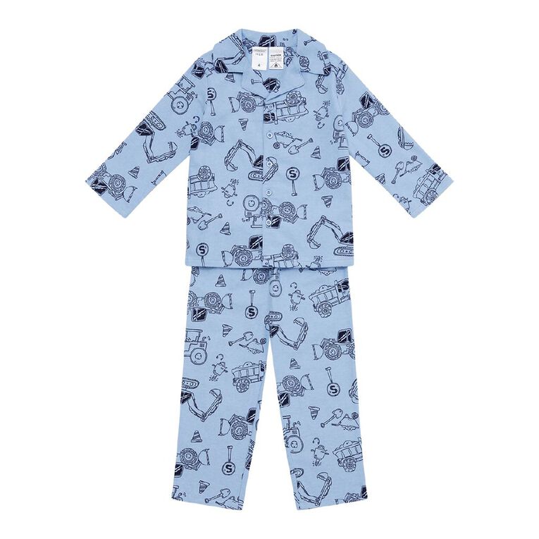H&H Boys' Flanelette Button Up Pyjama Set, Blue Light, hi-res