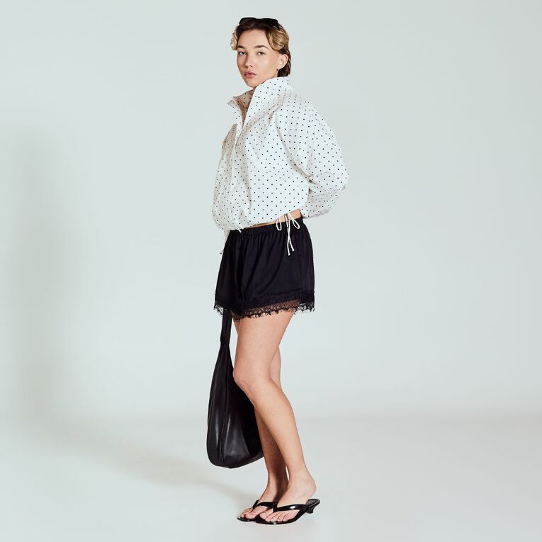 BRDRLESS Faye Spot Print Funnel Neck Jacket, White/Black, hi-res