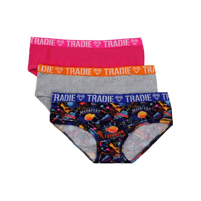 Tradie Girls' Boyleg Briefs 3 Pack, Blue Mid, hi-res
