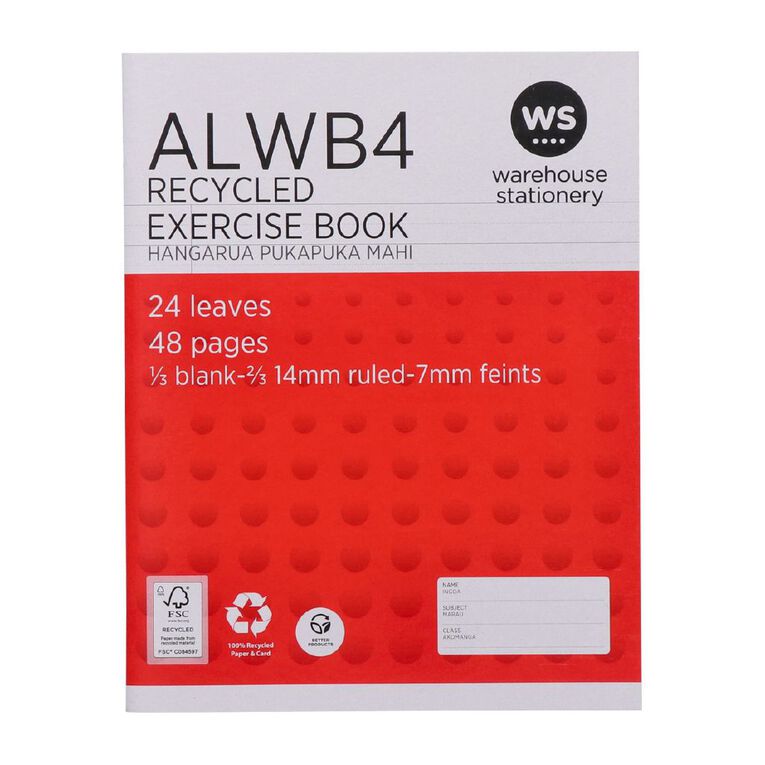 WS Exercise Book ALWB4 Ruled 24 Leaf Red, , hi-res